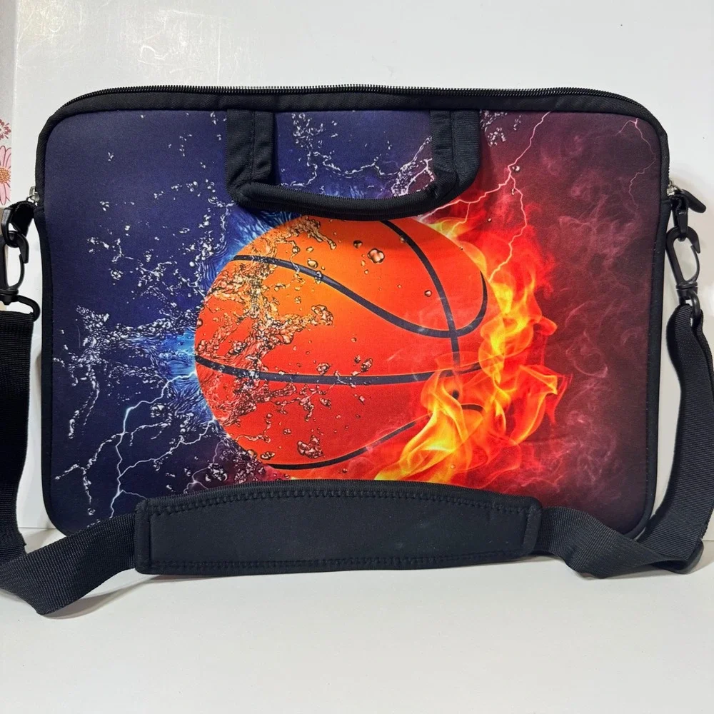 Richen Basketball Fire and Ice Laptop Bag Sleeve Case 15 in Black Neoprene